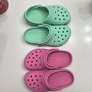 Mint & Pink Crocs Size J1, 2 pairs